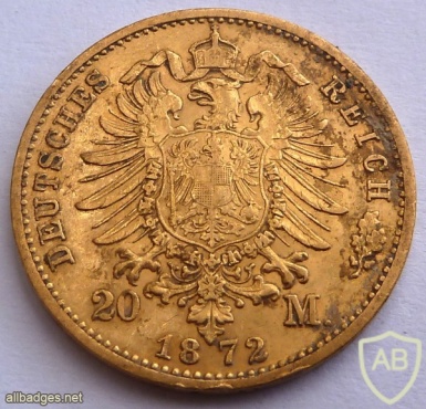 GERMAN STATES - WUERTTEMBERG GOLD MARK 1872 7.96 gr. 0.2304 oz. 0.900 gold  UNC   img22705