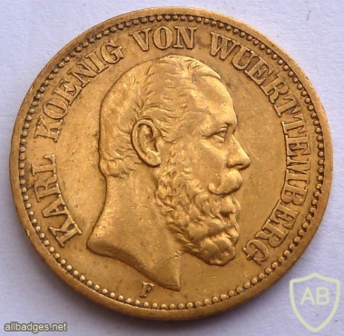 GERMAN STATES - WUERTTEMBERG GOLD MARK 1872 7.96 gr. 0.2304 oz. 0.900 gold  UNC   img22704