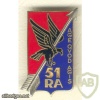 FRANCE 51st Artillery Regiment pocket badge, type 2