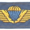 DENMARK Air Force (?) Basic parachute wings, gold on blue cloth img27218