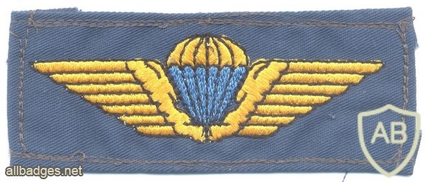 DENMARK Air Force (?) Basic parachute wings, gold on blue cloth img27218