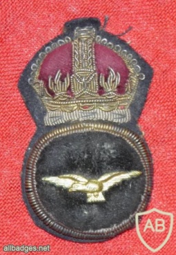 RAF NCO cap badge, 1918, cloth, King's crown, eagle facing right img36097