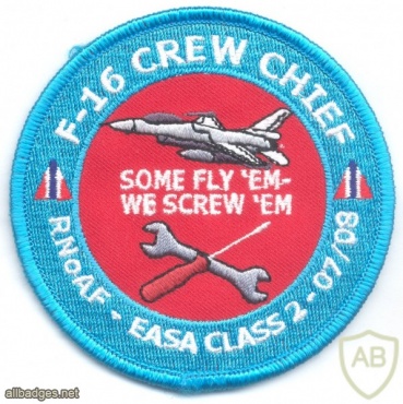 NORWAY - Royal Norwegian Air Force F-16 Crew Chief, EASA Class 2 - 07/08 sleeve patch, 2007-2008 img41446