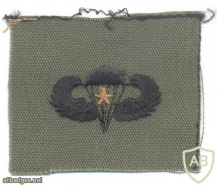 US Army Basic Parachutist wings with 1 Combat jump star, embroidered, black on olive green img57473