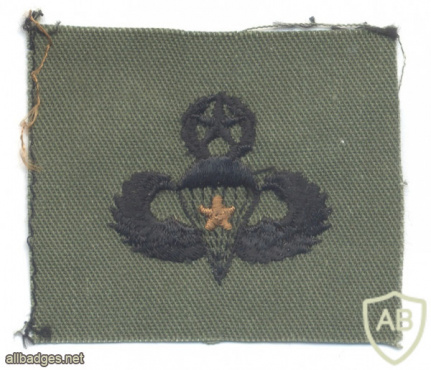 US Army Master Parachutist wings with 1 Combat jump star, embroidered, black on olive green img57476